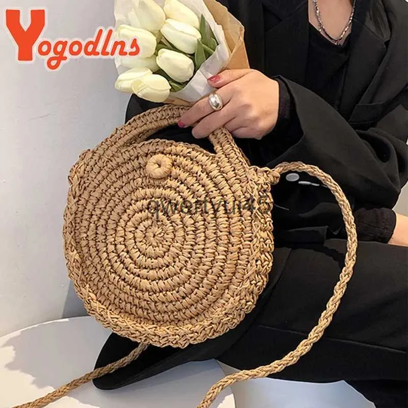 Bolsas de ombro Yogodlns Rodada Palha Mulheres Verão Raan Bolsa andmade Tecido Beac Crossbody Círculo Boemia andbag Senhora bolsoH24217