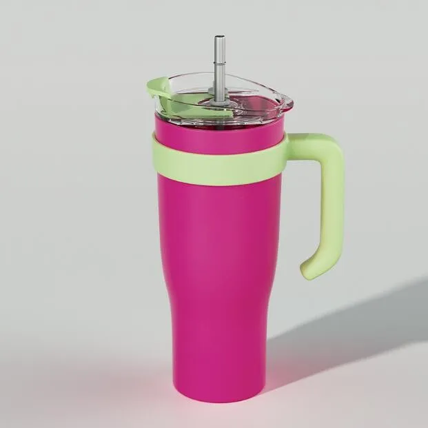 Gradient stor kapacitet 40oz Big Mac Car Cup handtag Portable Straw Cup Rostfritt stål Bil Thermos Cup Coffee Cup Business Cup