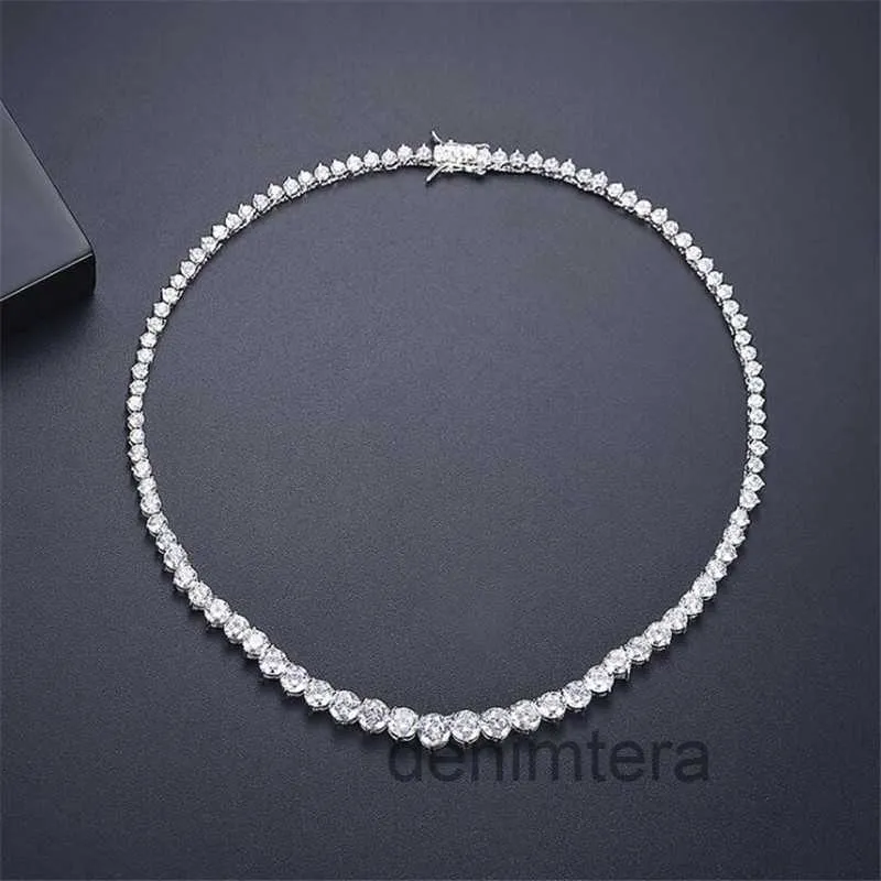 Top vente collier de tennis de mariée bijoux de luxe étincelants en or blanc 18 carats rempli de topaze ronde Cz diamant pierres précieuses Ins femmes pendentif de 16 pouces pour cadeau d'amant XQYJ