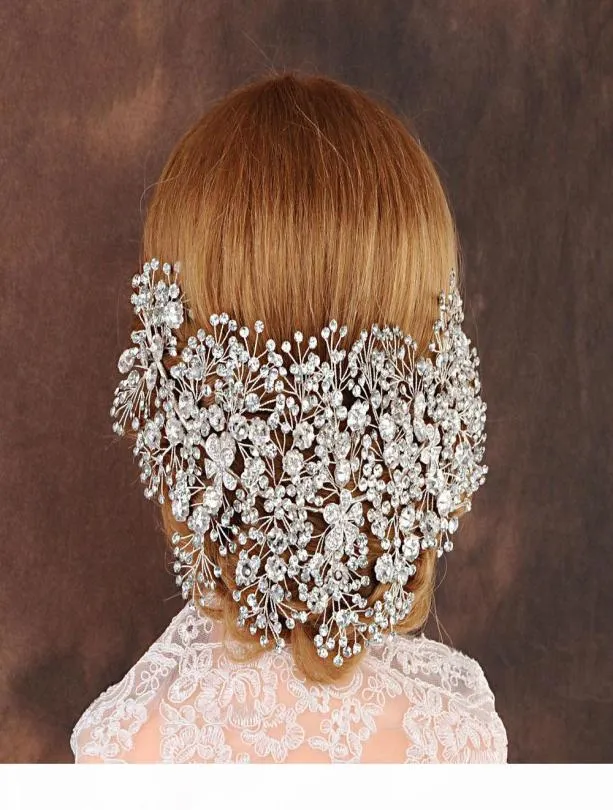 Luxo claro cristal nupcial tiara artesanal casamento jóias de cabelo bandana acessórios headpiece feminino coroas pageant j1907015021386
