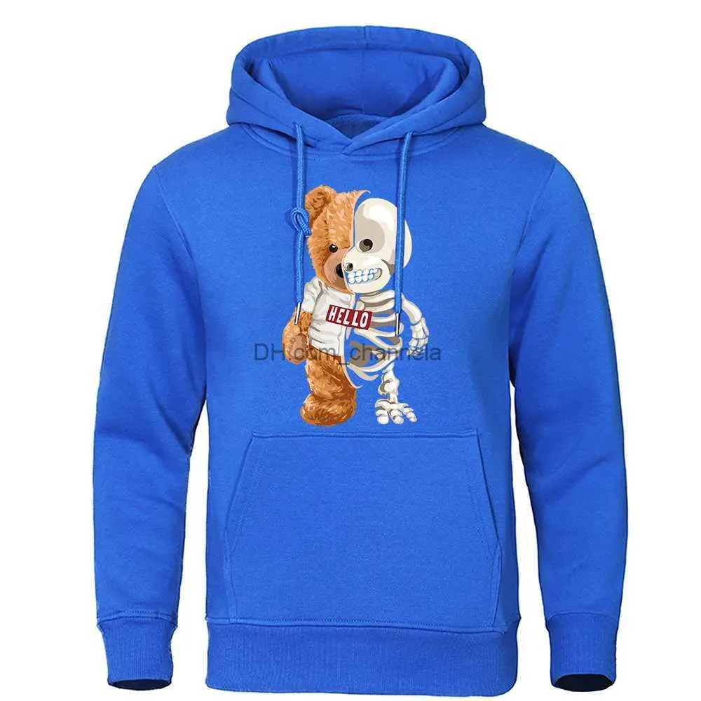 Men's Hoodies Sweatshirts Hello Teddy Bear Show You What I Am Really Look Like Tshirt Male O-Neck Cotton Tee Shirts Soft Cool Top Funny Cool T Shirt Men T240217