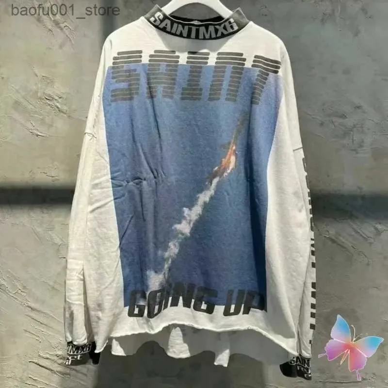 Męskie bluzy bluzy Nowe bluzy Saint Michael Wysokiej jakości bawełniane startowe samoloty Retro w trudnej sytuacji Mężczyźni z długim rękawem Kobiety swobodny pullover Q240217