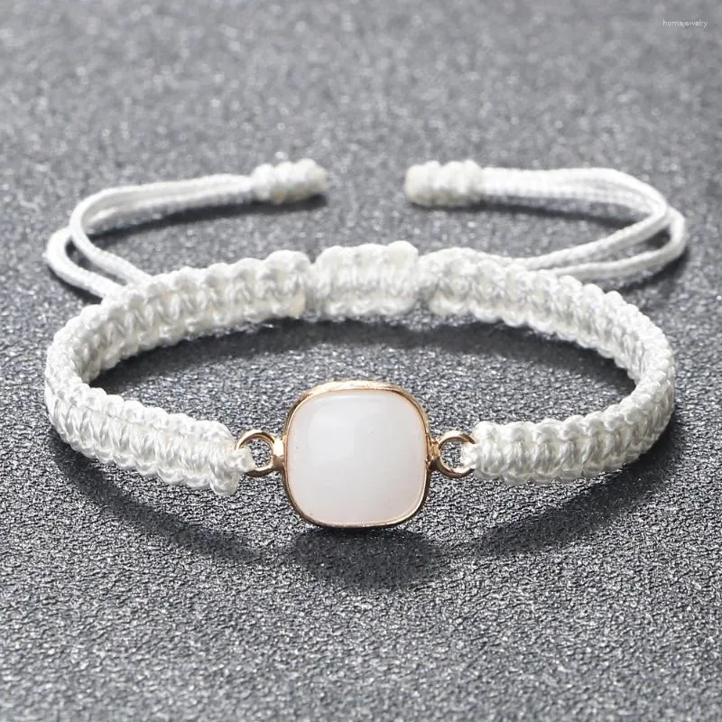 Lien Bracelets Carré Agates Pendentif Pour Femmes À La Main À La Main Tresse Pierre Naturelle En Nylon Corde Large Bracelet Bijoux Cadeau Bracelets Hommes