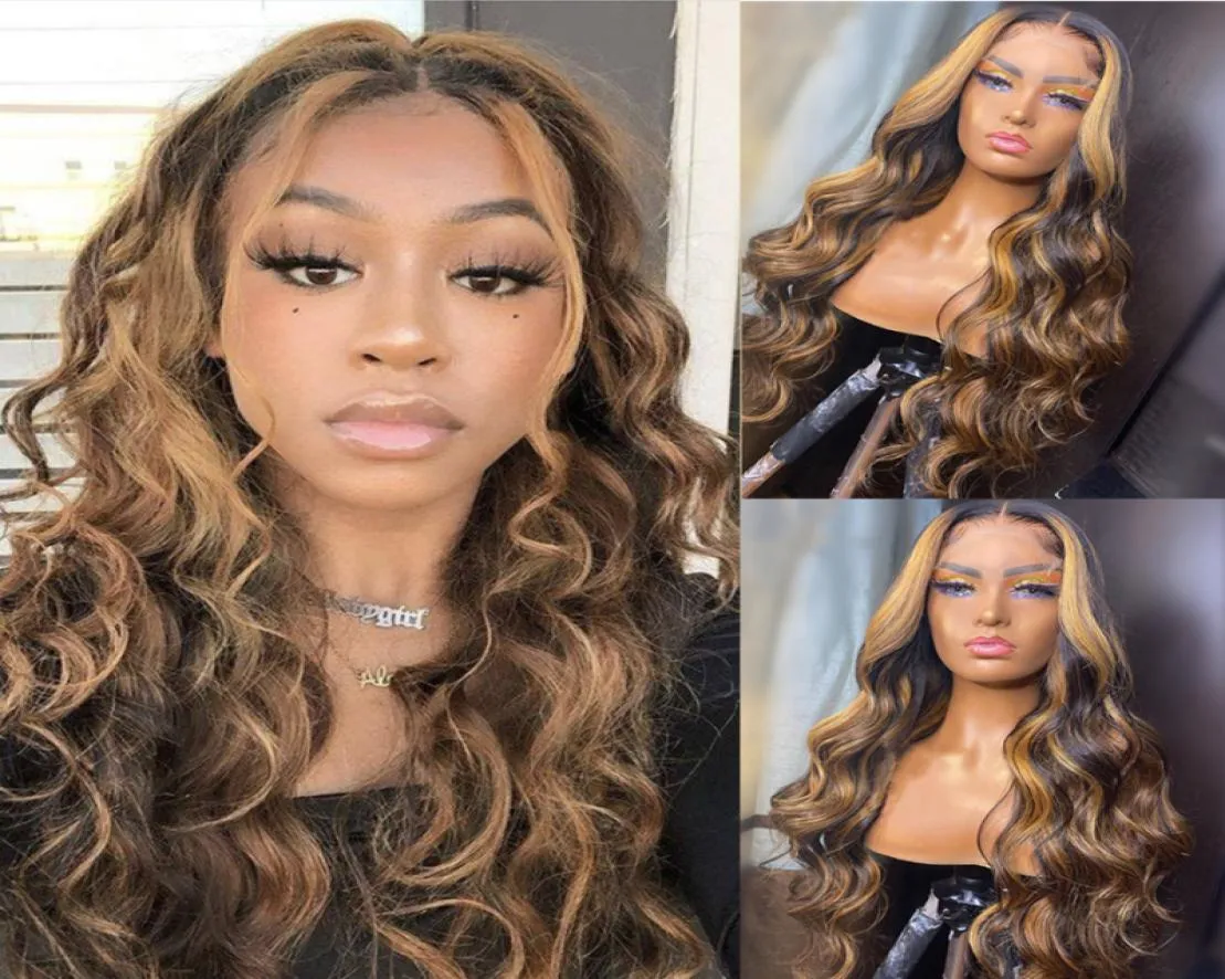 Hoogtepunt Blonde Ombre Losse Body Wave 13x6 Lace Front Menselijk Haar Pruiken Voor Zwarte Vrouwen Braziliaanse Remy Baby Pre geplukt Zijde Basis W2795616