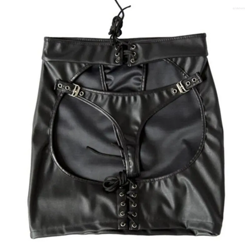 Rokken Sexy Vrouwen PU Kunstleer MINI Rok Met String Spanking Club Dance Bondage Erotische Lingerie Nacht Clubwear