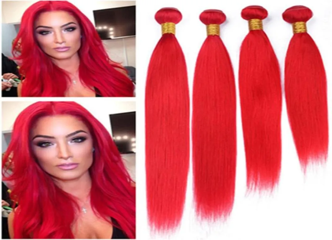 Шелковистые прямые перуанские девственные человеческие волосы Ярко-красные пучки Предложения 4 шт. Лот цветных красных девственных человеческих волос для наращивания Double8489133