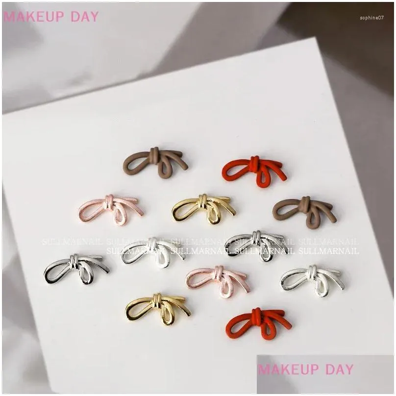 Dekoracje gwóźdź Art 5pcs 3D metalowy bownot dziobowy deco urok kryszkalny prostota dekoracje części manicure akcesoria biżuterii upuść del otbff