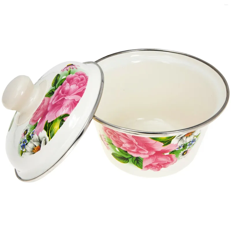 Dinnerware Sets Vintage Enamel Basin Oil Thicken Egg Mixing Storage Container Bowl With Lid Home Decorative