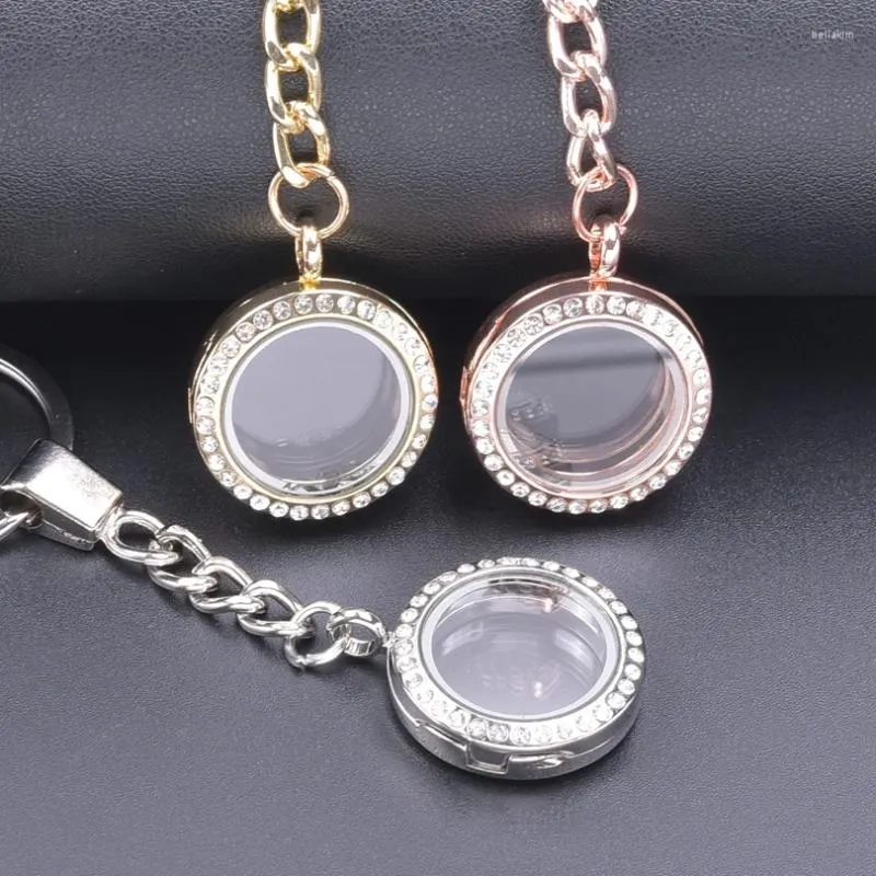 Porte-clés 1pcs rond verre flottant relicario porte-clés strass mémoire vivante médaillon porte-clés pour la fabrication de bijoux femmes hommes bricolage cadeau