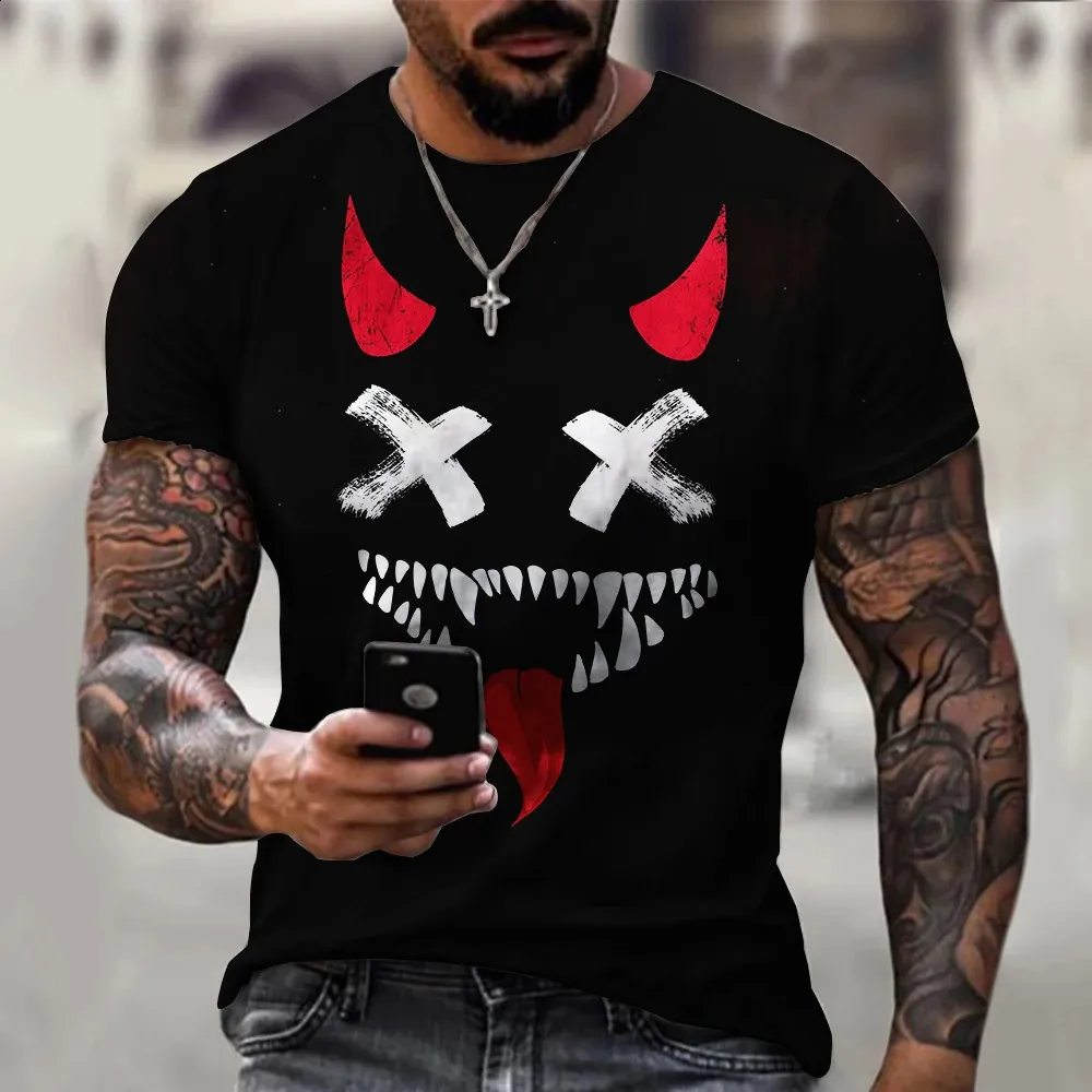 Oversized T Shirt For Men Casual Short Sleeve Hip Hop Smiling Face Print Plus Size Tee Shirt Pullover Mens T-shirt Top 240202