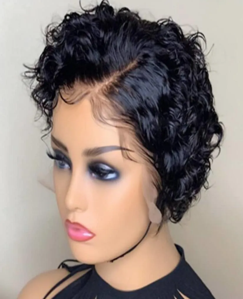 ショートレースフロントかつらピクシーカットウィッグブラジルのレミーヘア150 Glueless Lace Front Human Hair Wig Pre Plucked Full Lace HairWig3157313