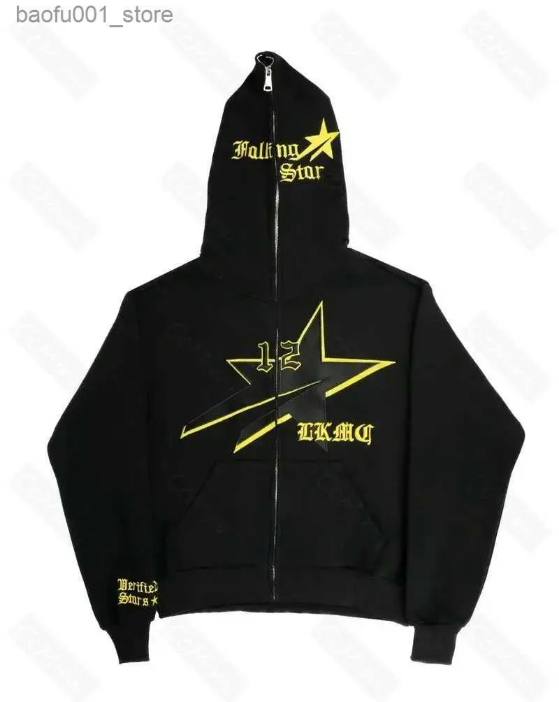 Moletons masculinos com capuz Y2k Falling StarBoy K-pop Primavera / Verão / Outono / Inverno Hoodie Botão de inverno Hip Hop Casal Jaqueta Zipper American Street Men Q240217