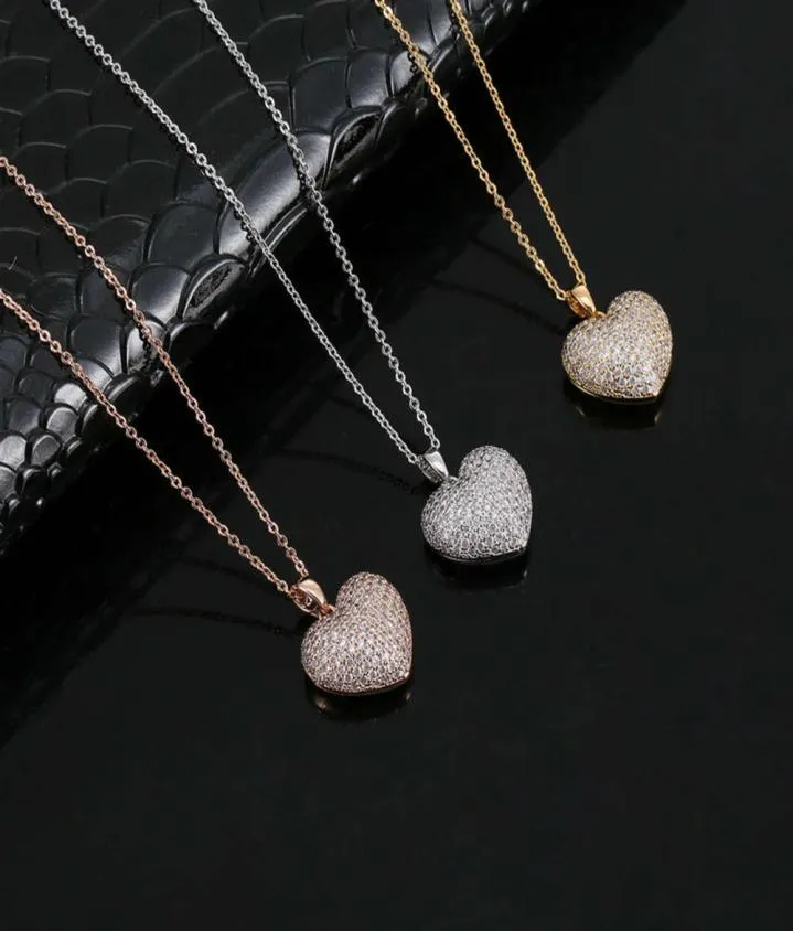 Pendentifs mode en forme de coeur plein diamant clavicule douce fille amour tridimensionnel cuivre zirconium Necklace4488070