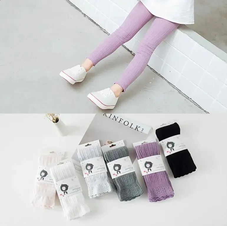 Spring Autumn Children Children Toddler Solid Color Leggings Baby Girls Princess Candy Cotton Ankle Length Leggings 240131