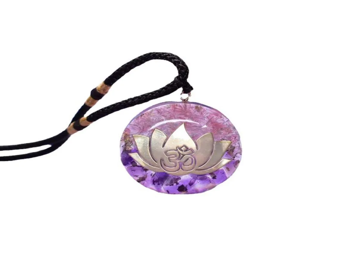 Pendentif Colliers 7 Chakra Fleur de Lotus Gemme Naturelle Pierre d'Énergie Orgonite Om Collier Améthyste Rose Cristal Méditation Bouddhiste Je7517949