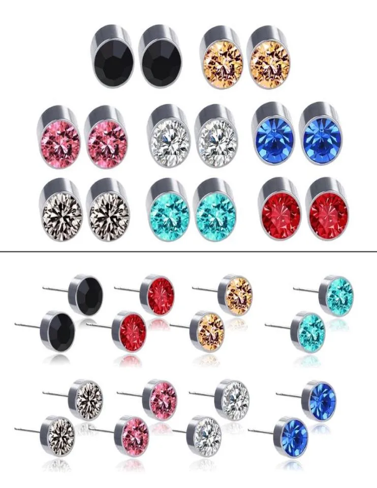 8 paia di orecchini magnetici in cristallo con clip non piercing Set Rinestone Orecchini in acciaio al titanio Borchie Gioielli di moda unisex6534222