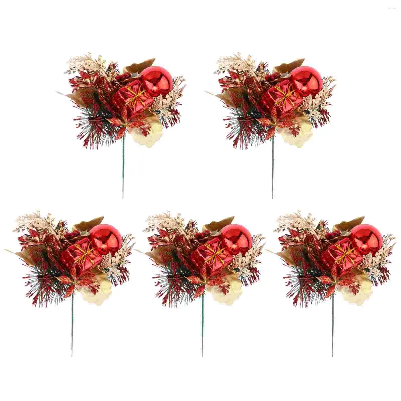 Decorative Flowers Christmas Cuttings Tree Ornaments Holly Berry Stems Garland Decorations Artificial Pine Branch