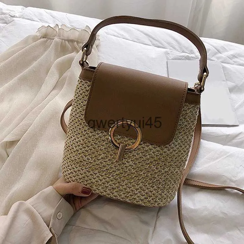 Axelväskor liten halm hink kvinnor sommar crossbody lady rese purses and andbags kvinnlig soulder enkel väska 2024 newh24217