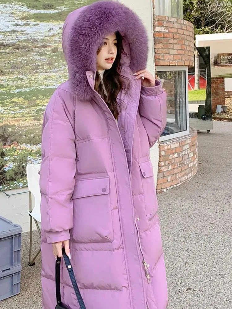 Trenchs de femmes TXII Plus Fat Extra Large Taille Femmes Slim Long Rembourré Col De Fourrure Rose Down Jacket Manteau XL-5XL