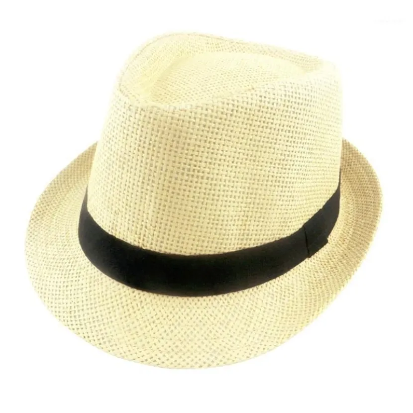 Chapeaux à bord avare été chapeau de paille solide pour femmes et hommes plage Fedoras décontracté Panama soleil Jazz casquettes 6 couleurs 60cm1272b