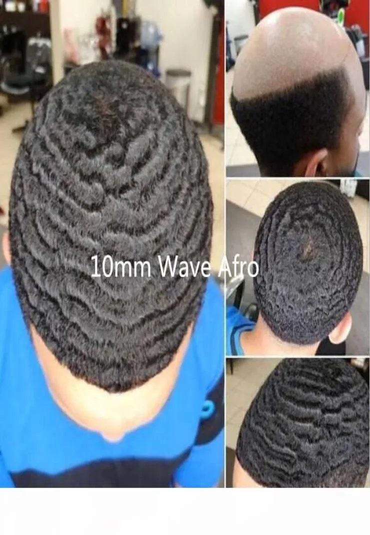 10mm Wave Afro Haareenheden Kant PU Toupetje voor Basketbass Spelers Indiase Maagd Menselijk Haar Vervanging Afro Kinky Wave Herenpruik 5231098