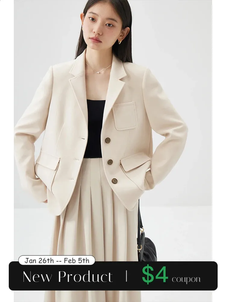 ZIQIAO Fashionable Creamy White Skirt Suit for Women Spring Flat Lapel Blazer Jacket ALine Skirts Female 23ZQ94135 240202