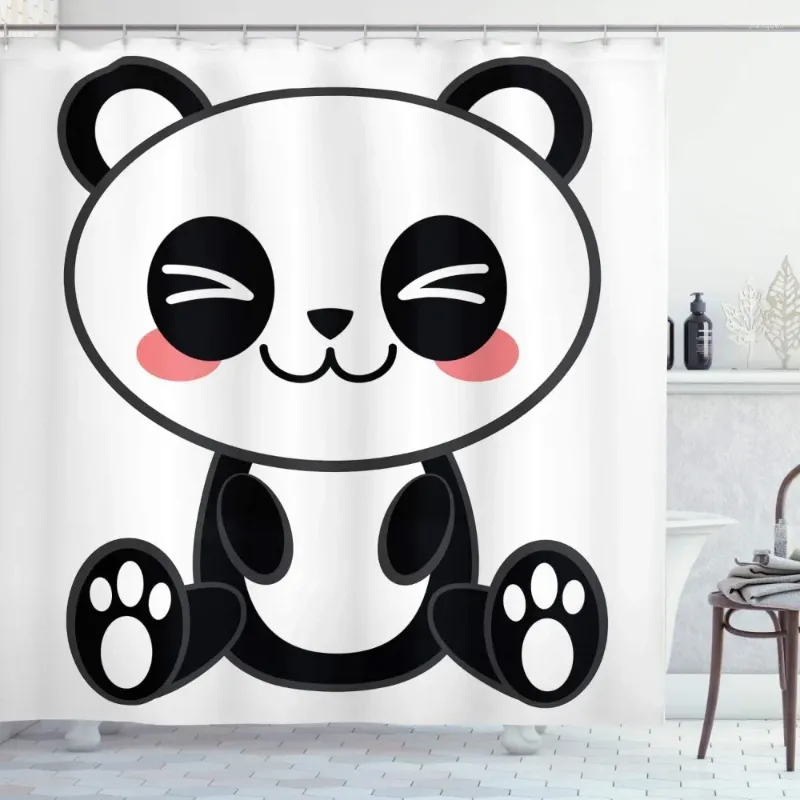 Douche gordijnen ondeugende panda gordijnhaken klassieke groene bamboe inkt kunst witte achtergrond badkamer decor badkuip set polyester