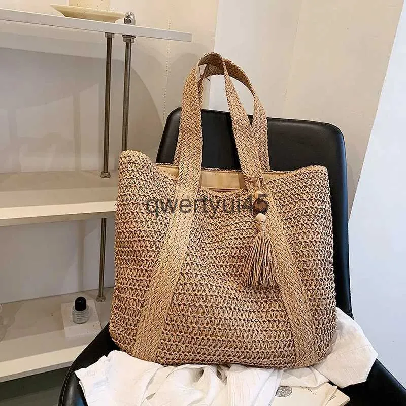 Shoulder Bags Summer Woven Soulder Bag Women Beac Female Straw Knied andmade Large Capacity andbag Purse Travel Tassel Sopper ToteH24217