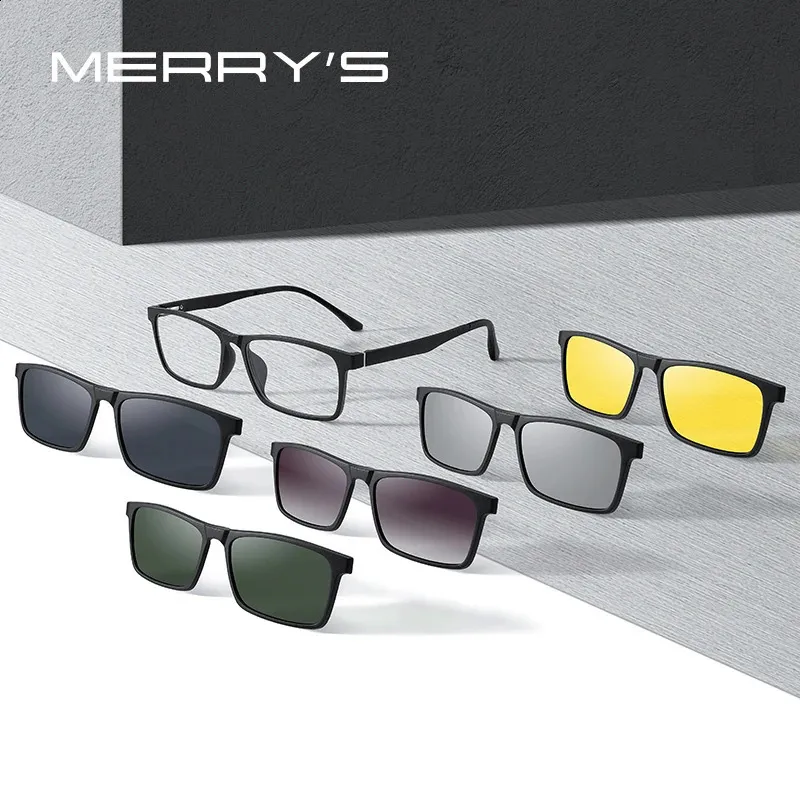 MERRYS DESIGN 5 In 1 Magnete Polarizzato Clip Occhiali Cornice Uomo Donna TR90 Occhiali Cornice Occhiali Quadrati S2149 240126