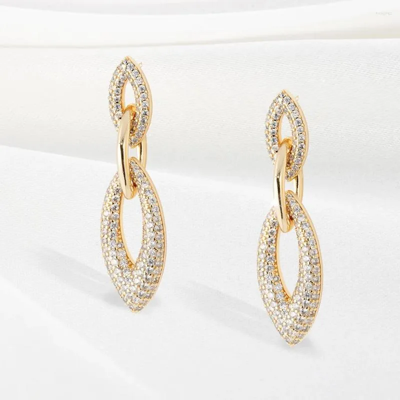 Hoop Earrings Hollow Oval Shiny Inlaid Zircon Pendant Elegant Luxury Party Plated In 18-karat Gold Stylish Ladies Exquisite Gift