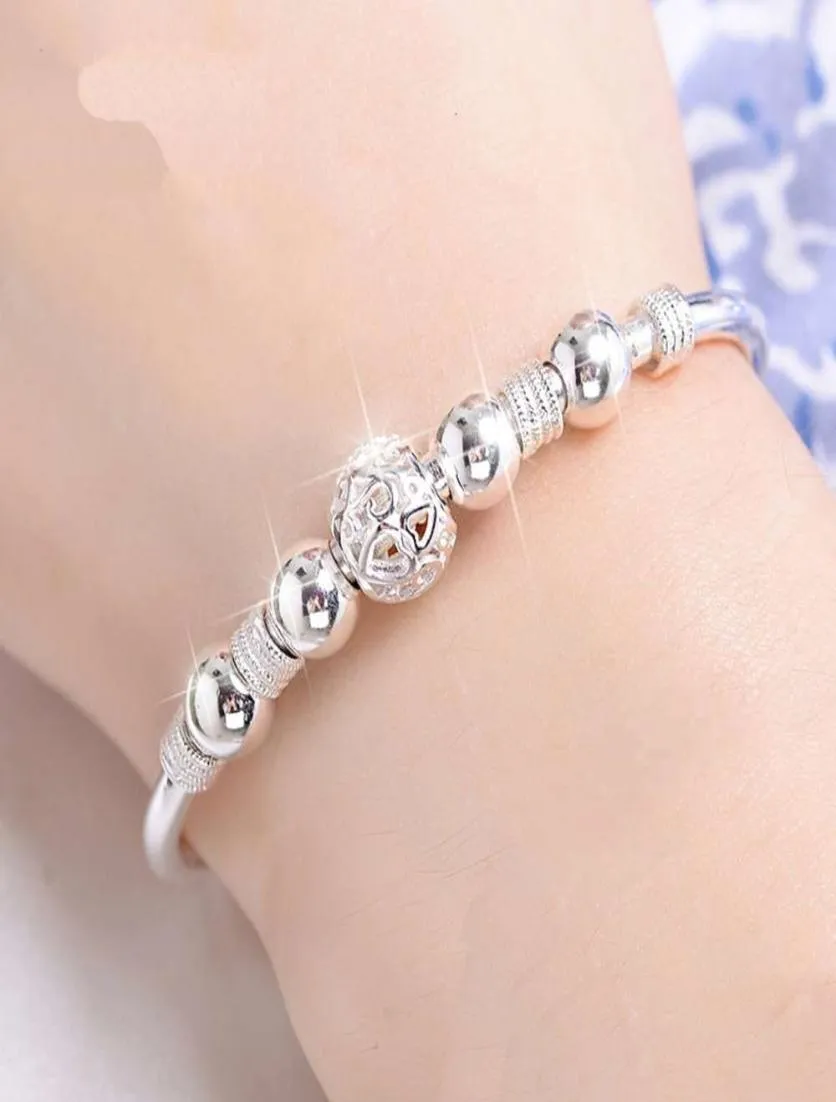 Link 3 Style 925 Sterling Srebrna Lucky Charm Branslet Manchet dla kobiet bransoletki biżuteria Pulseira1643391