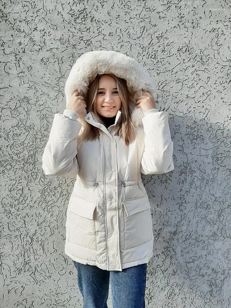 Women's Trench Coats Cotton Padded Fur Parka Big Collar Down Winter Jacket Women Thick Warm Parkas Female Outerwear