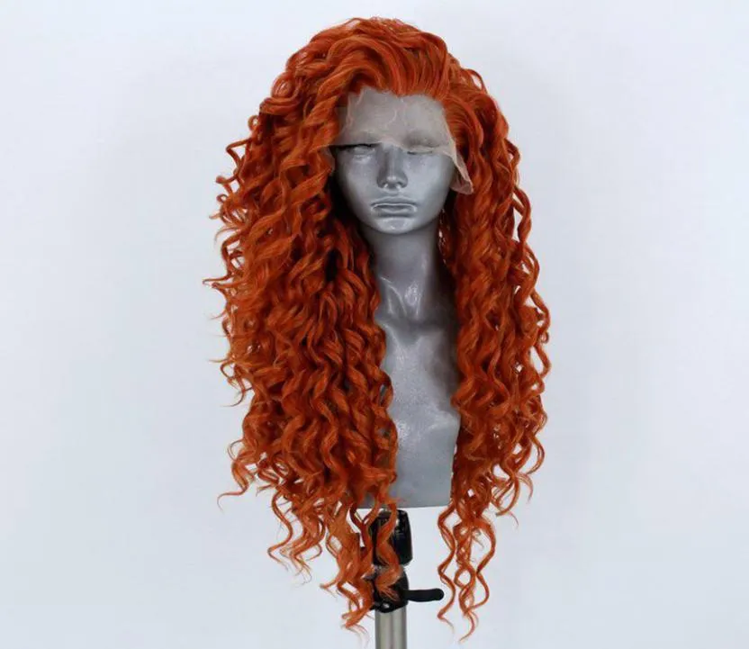 Orange färg kinky curly syntetic 133 tum spets främre peruk värmebeständig fiber hår naturlig hårfäste för kvinnor peruker sida del7309938