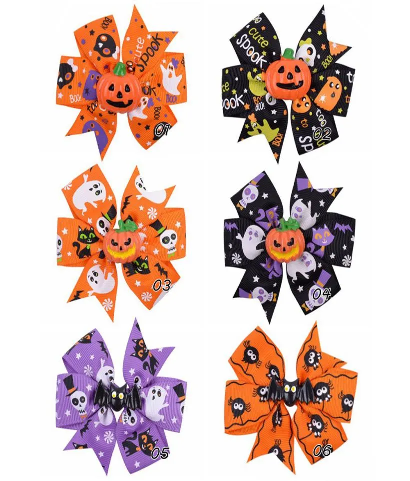 Halloween Decoration Grosgrain Ribbon Bows For Baby Girls Ghost Pumpkin Pinwheel Hair Clips Hair Accessories 33 inches YSJ178083443