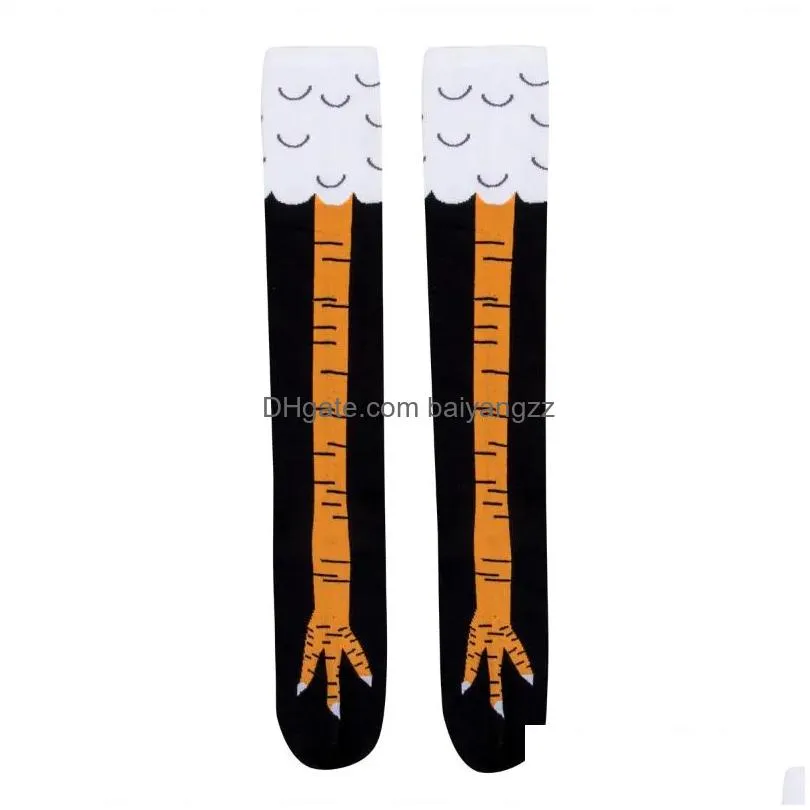 Socks Hosiery Women Girl Knee-High Chicken Leg Fitness Print Creative Cartoon Animal Thigh Stockings Funny 3D Drop Delivery Appare Dhre4