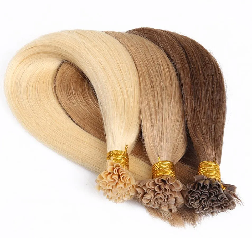 ELIBESS HAIR Cuticola completa Allineata Capelli umani Remy Doppio disegnato Pre incollato Cheratina Chiodo U Punta Estensioni dei capelli 1gstrand 100strands9234446