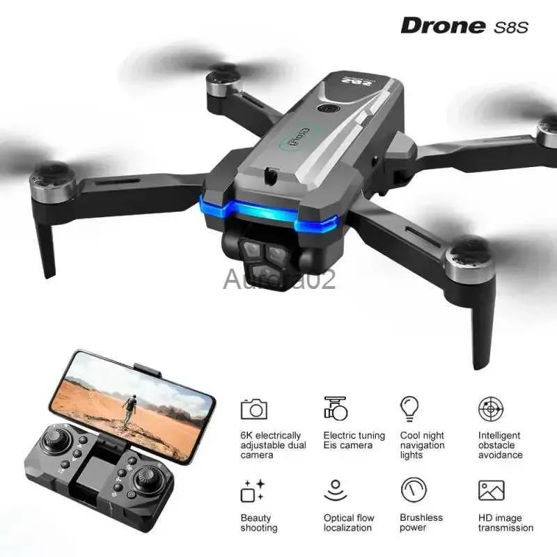 Drony S8s Dron 2,4G Wi -Fi 4K Profesional HD kamera Unikanie przeszkód Unikanie Aerial RTF Quadcopter 100m Bezszczotkowe powieść 148G RC Samolot Zabawki YQ240217