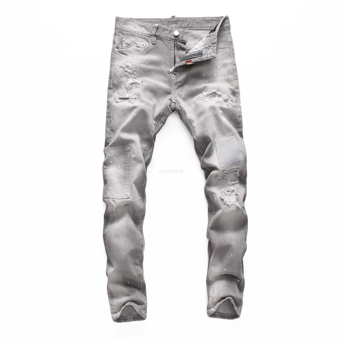 Męskie dżinsy Tr Apstar DSQ Slim Men Jeans Cool Guy Grey Dżinsy Klasyczne Rock Moto Design Zerwany zaniepokojony chudy dżinsowy dżinsy DSQ 10826