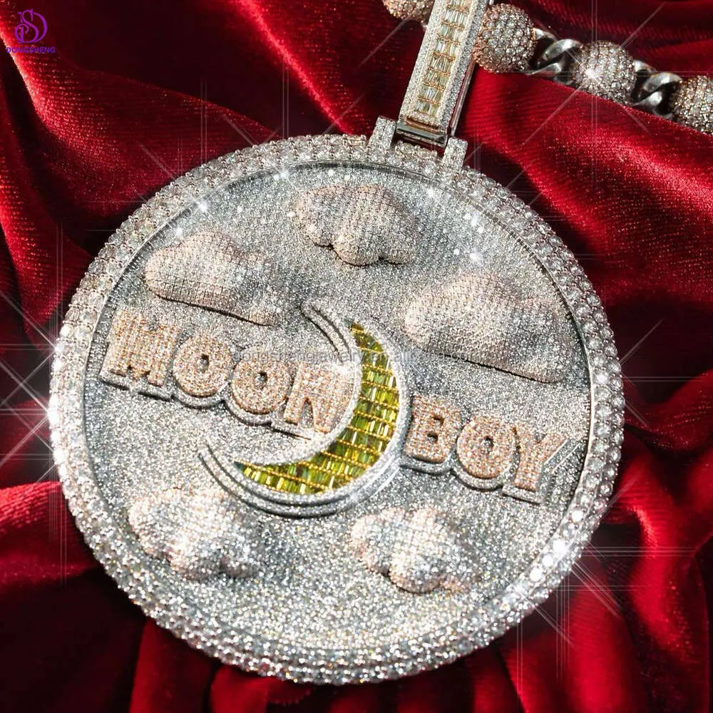 Dongsheng ювелирные изделия на заказ Sier хип-хоп диск круглый Vvs бриллиантовое ожерелье для мужчин кулон с муассанитом