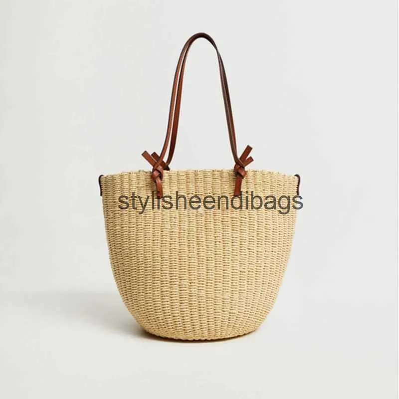 Shoulder Bags Designer Straw Bag Large Capacity Buckets Rattan Women Wicker Woven Handbags Luxury Summer Beach Big Tote PurseH24217