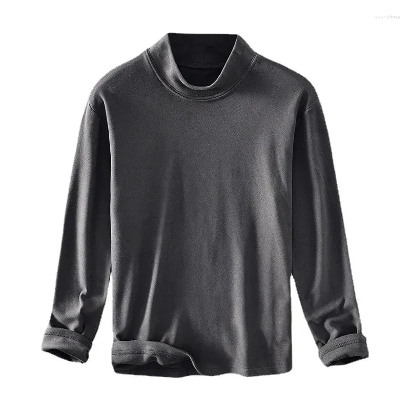 Sweat à capuche pour hommes, couleur unie, décontracté, polyvalent, coupe cintrée, col mi-haut, T-shirt en peluche brossé, sous-couche, automne et hiver