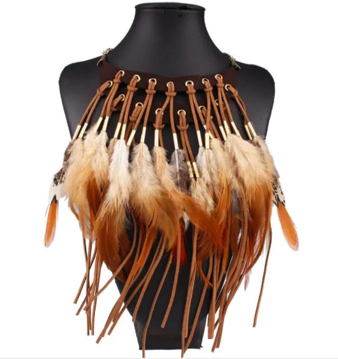 blingbling Brand design model show jewelry Soft high quality Exaggerated Alloy necklace fashionable Bohemian style feather necklac9140152