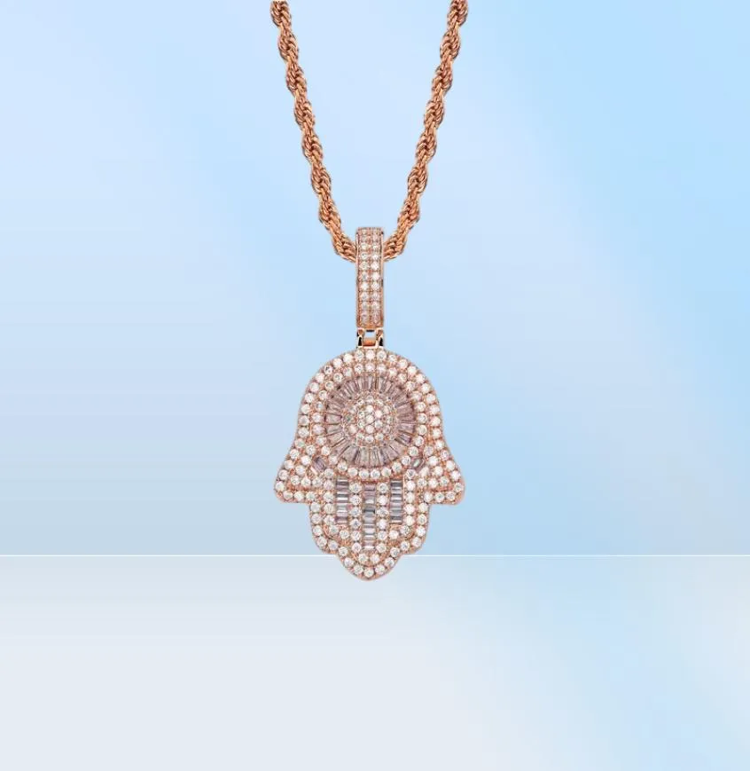 collana pendente Hamsa ghiacciato per uomo designer di lusso mens bling diamante Mano di Fatima ciondoli hip hop Amuleto collane gioielli1726294