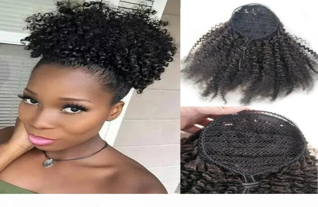 Afro kinky lockig hästsvans för svarta kvinnor naturligt svart remy hår 1 stycke klipp i hästsvansar dragning 100 mänskligt hår1959822