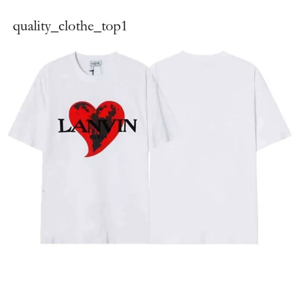 2024 Diseñador Lanvins T Shirt Moda para hombres y mujeres Beige Moteado Alfabeto Imprimir Tendencia de moda Básico Casual Suelto Media manga Lavin Man T Shirts 112