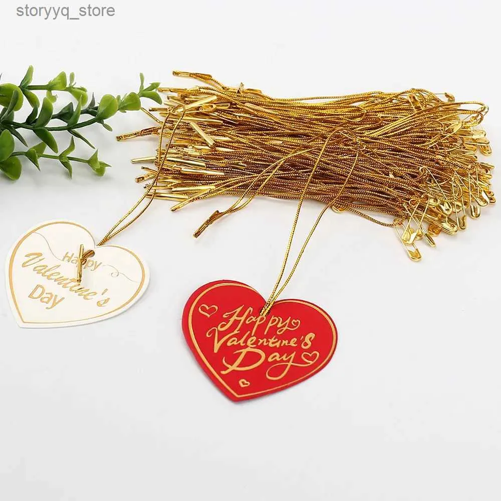 Etiketter Taggar 200st Golden Tag Strings Safety Pin Hook String Merry Christmas Tree Hanging Decoration Drop Ornaments Presentförpackningar Leveranser Q240217