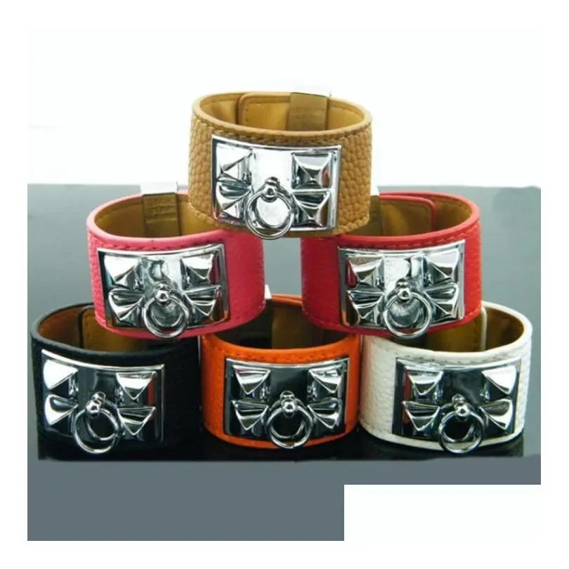 Identificação Chegada Design Pulseira de Liga de Zinco com Mulheres de Couro Pu e Manversion Sier Bangles Jóias Presentes Inteiros7001165 Drop Dhbsj