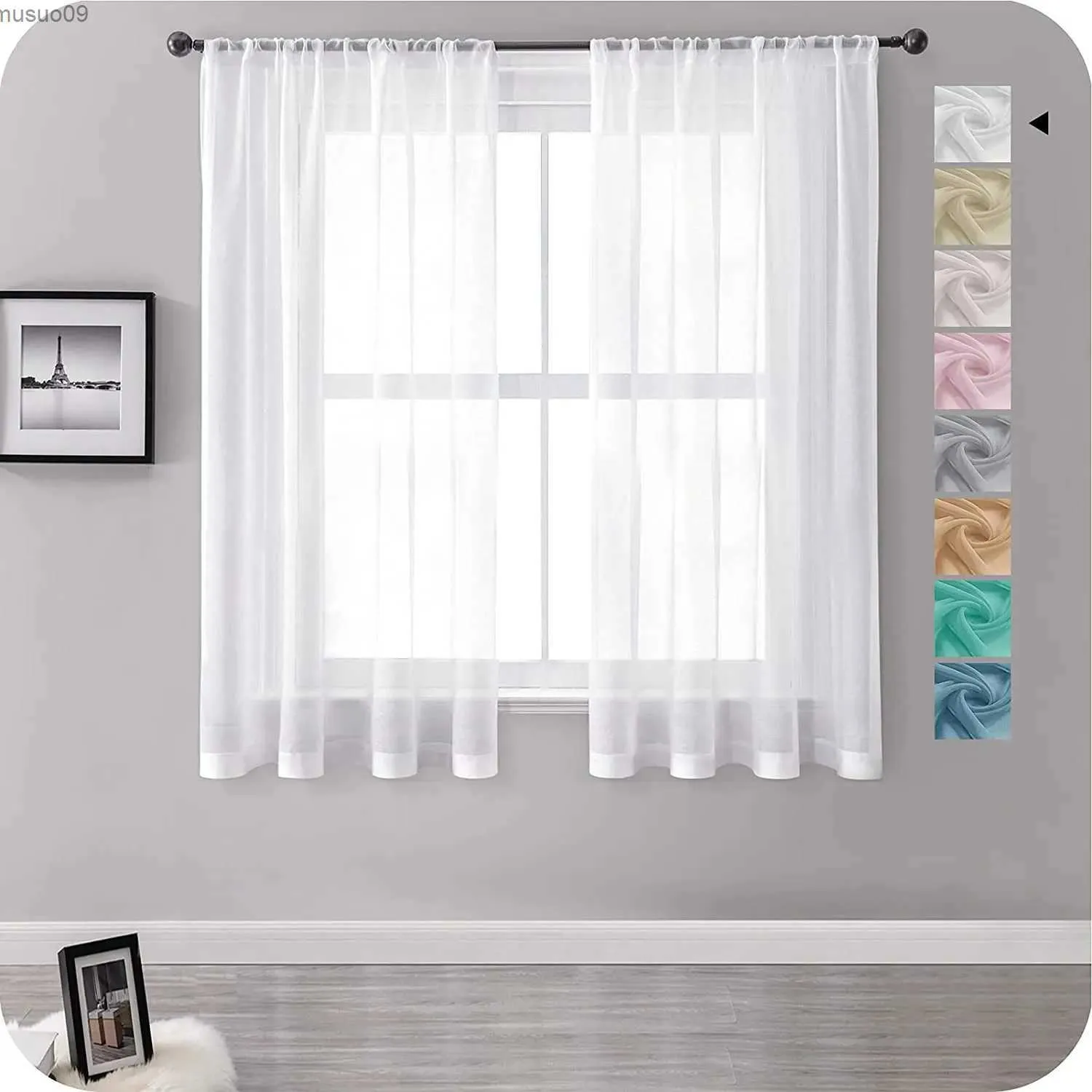 Curtain White Room Short Sheer Curtains Translucent Linen Effect Curtains for Windows Living Room Childrens Bedroom Kitchen Dining Room