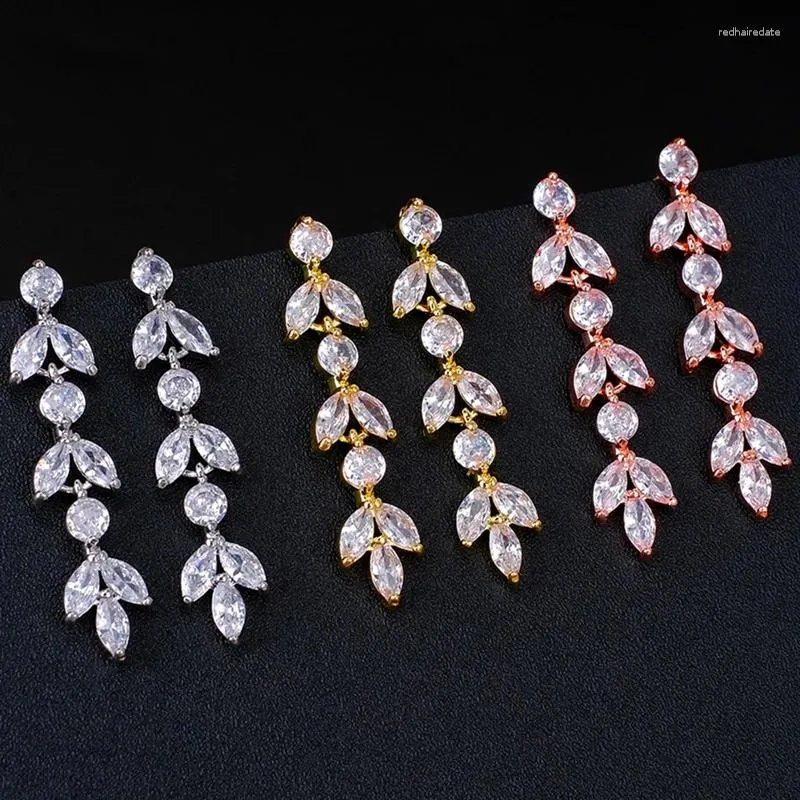 Brincos pendurados moda linda folha de cristal zircônia para casamento joias femininas 2024 aretes