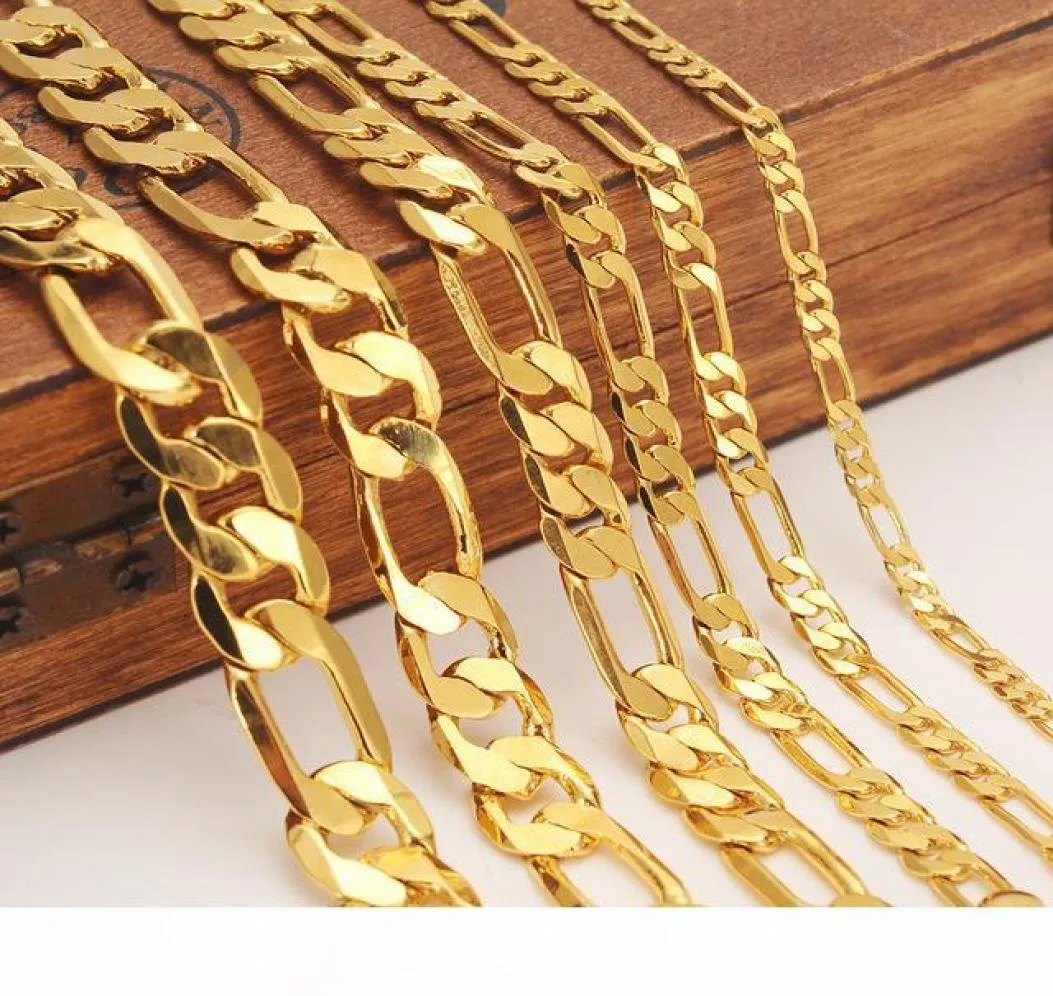 Mens women039s Solid Gold GF 3 4 5 6 7 9 10 12mm Width Select Italian Figaro Link Chain Necklace bracelet Fashion Jewelry whole6573544